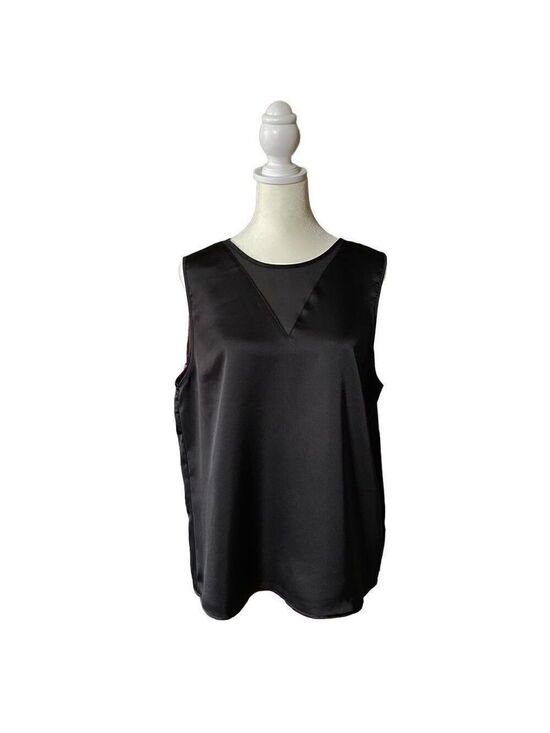 Christian Siriano Tops - Christian Siriano Sheer V Neck Women's Large Black Sleeveless Blouse Top